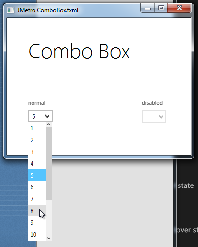 Combo Box JMetro light theme for Java (JavaFX). Inspired by Microsoft Fluent Design System.