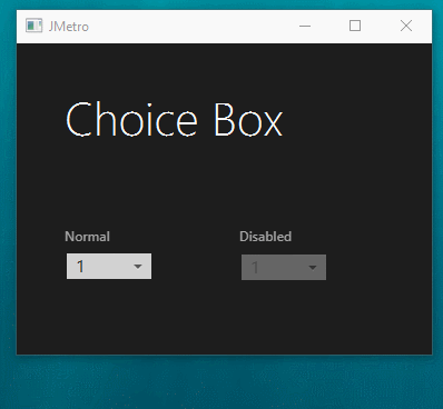 Choice Box JMetro dark theme. Java (JavaFX) UI theme, inspired by Fluent Design System (previously named 'Metro').