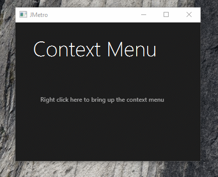Context Menu JMetro dark theme. Java (JavaFX) UI theme, inspired by Fluent Design System (previously named 'Metro')