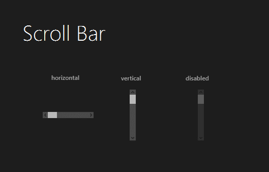 Scroll Bar control JMetro dark theme, Java (JavaFX) UI theme, inspired by Fluent Design System (previously named 'Metro').