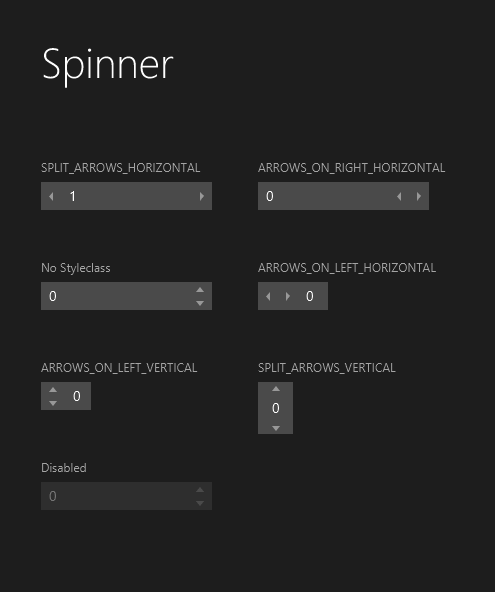 Spinner using Javafx theme JMetro dark